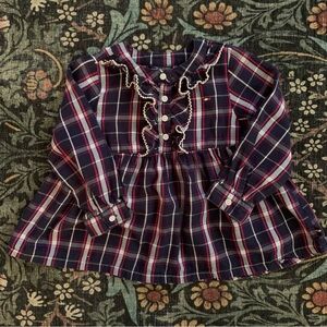 Tommy Hilfiger toddler girls' navy and red plaid shirt. Size 3T